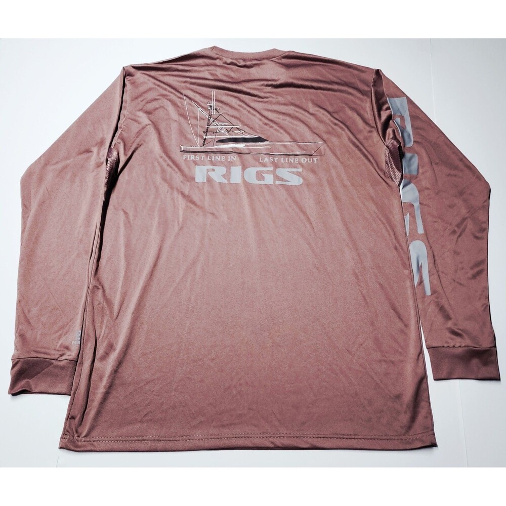 RIGS Performance Fishing UPF 50+ Sun "First Line Out..." Active Shirt LARGE NWOT